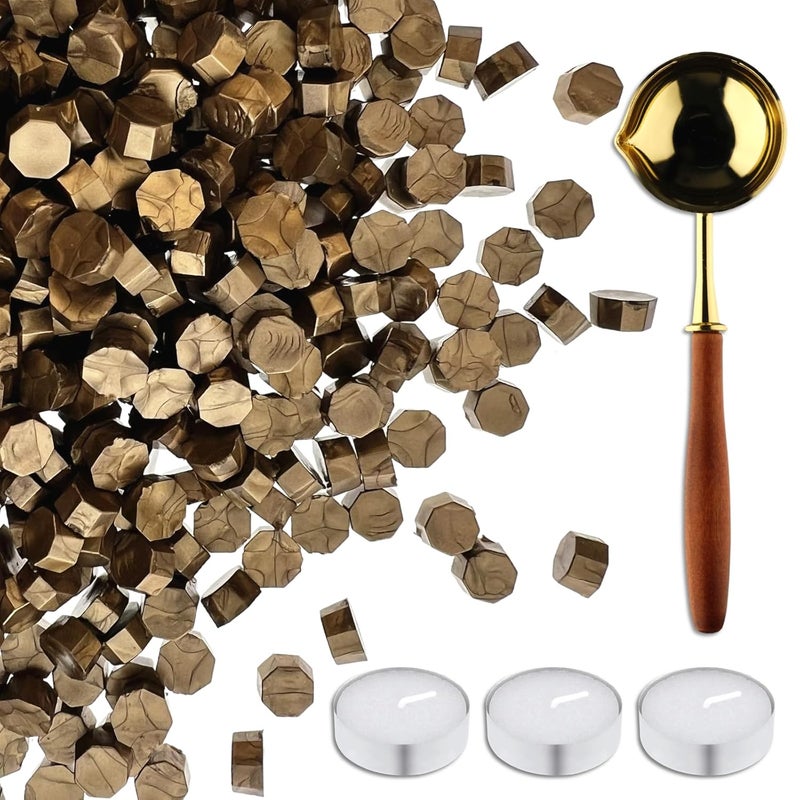 Cazzon 420 Pcs Vintage Wax Sealing Beads for Wax Seal Stamp, Antique Decor for Wedding Invitations, Envelope, Letters, DIY Crafts Gift Wrap (Brown A) - Image 1